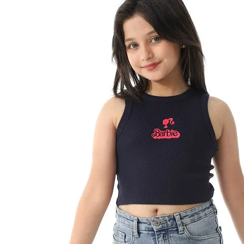 Girls' Fashionable Cotton Crop Top Chic & Casual - Navy