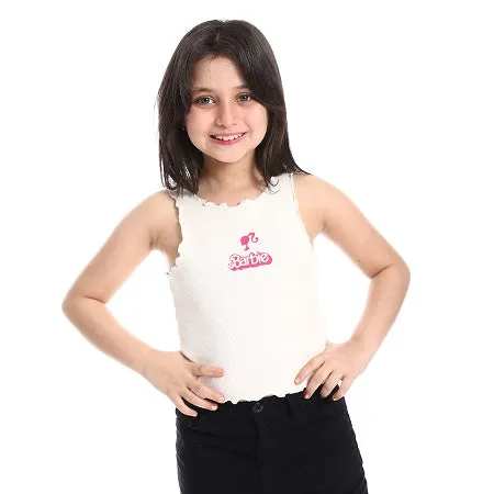 Girls' Fashionable Crop Top Cotton Chic & Casual - Off White