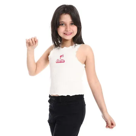 Girls' Fashionable Crop Top Cotton Chic & Casual - Off White