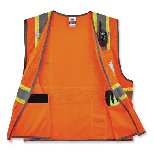 Glowear 8246z Class 2 Two-tone Mesh Reflective Binding Zipper Vest, Polyester, 4xl/5xl, Orange, Ships In 1-3 Business Days