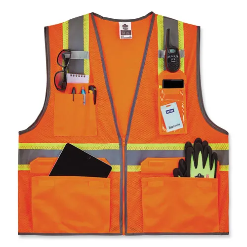 Glowear 8246z Class 2 Two-tone Mesh Reflective Binding Zipper Vest, Polyester, 4xl/5xl, Orange, Ships In 1-3 Business Days