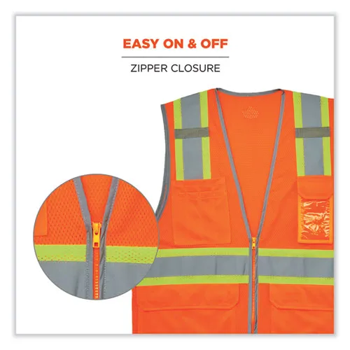 Glowear 8246z Class 2 Two-tone Mesh Reflective Binding Zipper Vest, Polyester, 4xl/5xl, Orange, Ships In 1-3 Business Days