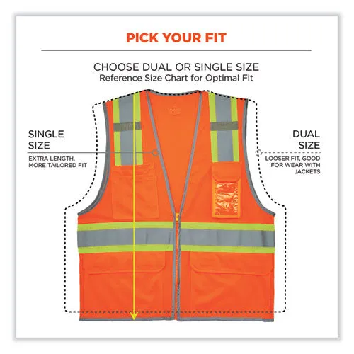 Glowear 8246z Class 2 Two-tone Mesh Reflective Binding Zipper Vest, Polyester, 4xl/5xl, Orange, Ships In 1-3 Business Days