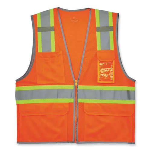 Glowear 8246z Class 2 Two-tone Mesh Reflective Binding Zipper Vest, Polyester, 4xl/5xl, Orange, Ships In 1-3 Business Days