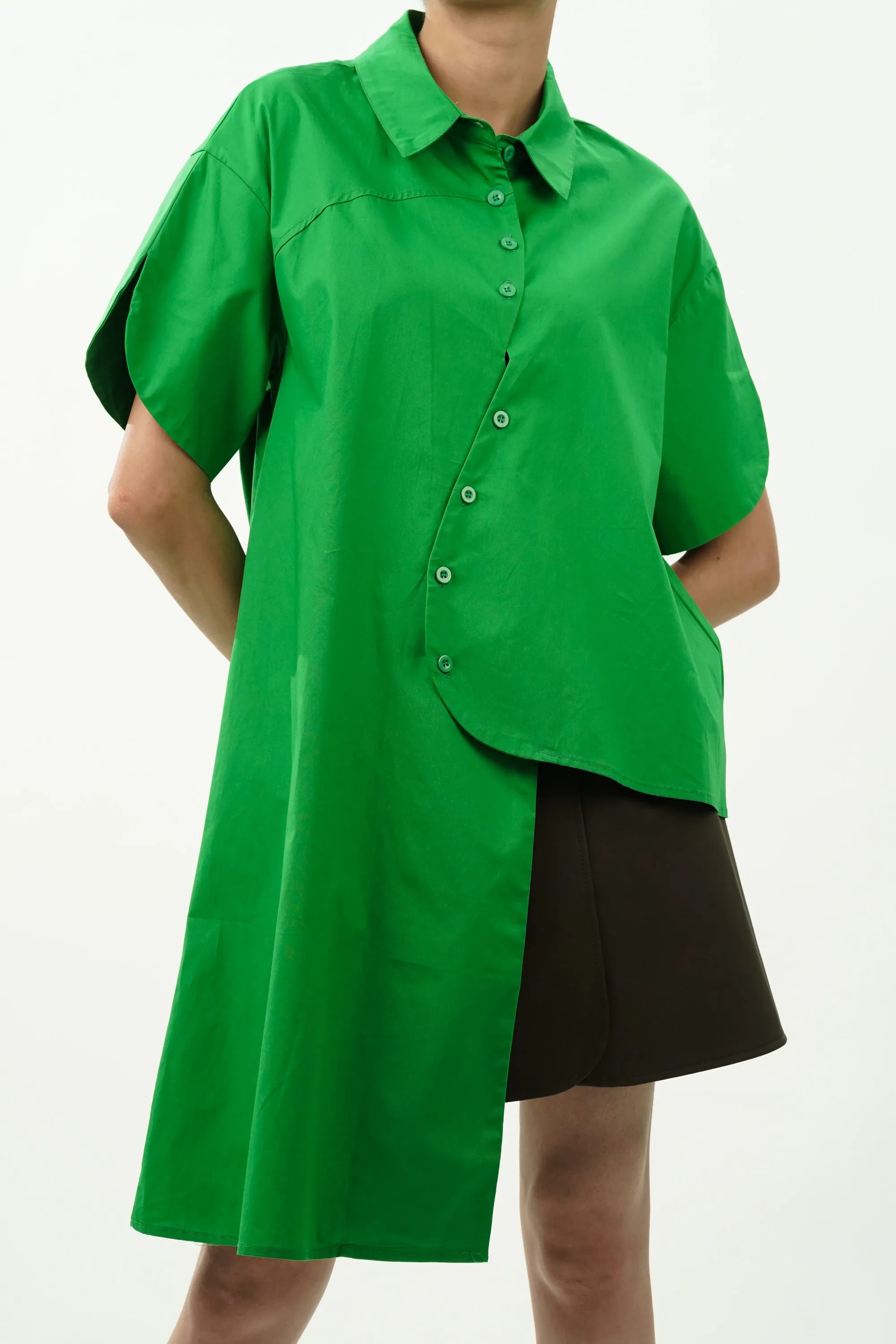 Green Asymmetrical Oversized Shirt