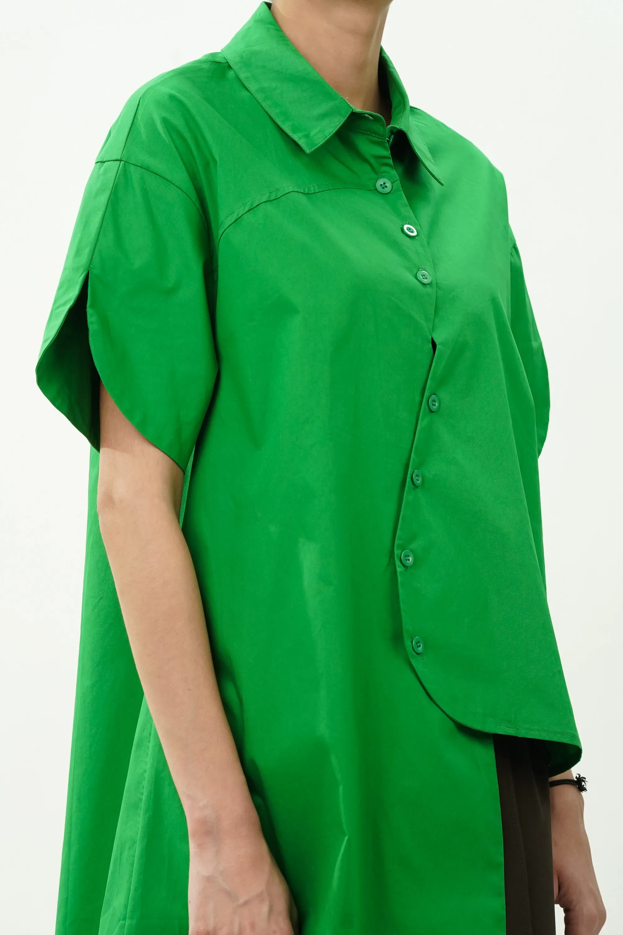 Green Asymmetrical Oversized Shirt