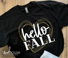 Hello Fall Heart, Cute Love Fall Thanksgiving Tee, Custom any Color