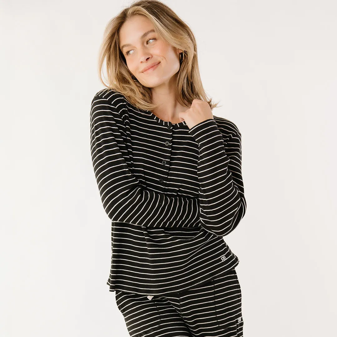 Henley, Black and White Stripe