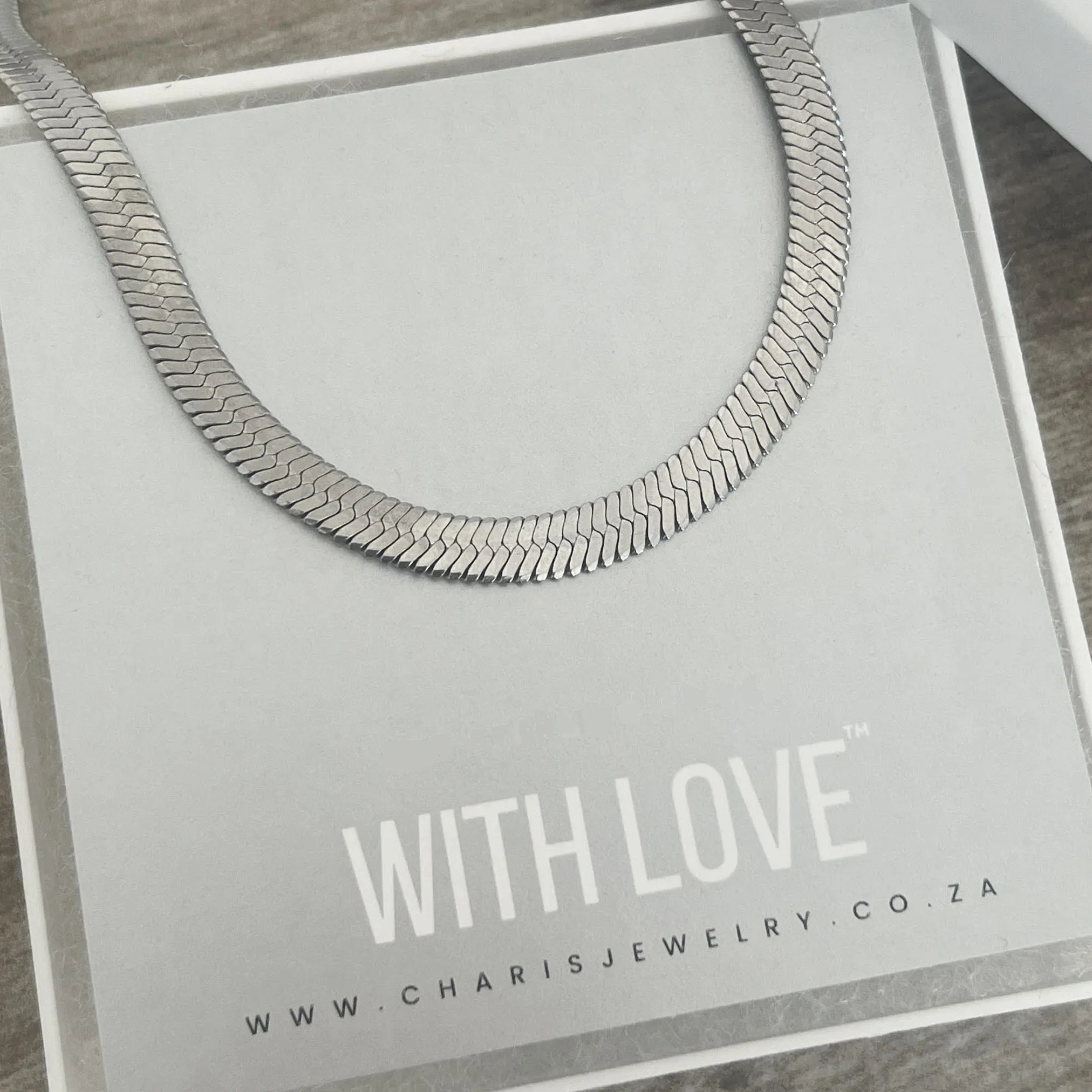 Henley Herringbone Necklace, Stainless Steel Size: 50cm chain