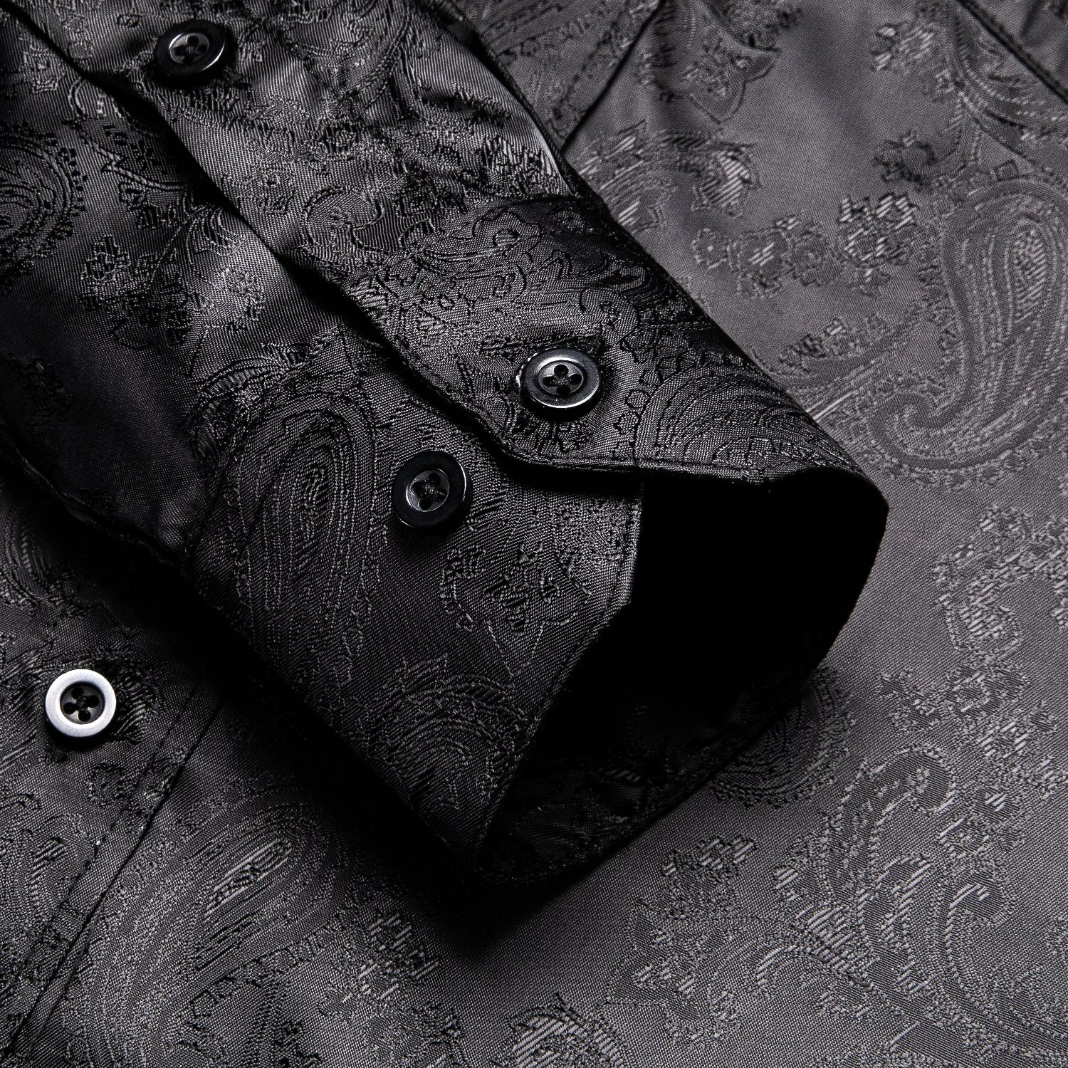 Hi-Tie Black Shirt Paisley Jacquard Silk Button Down Men's Dress Shirt