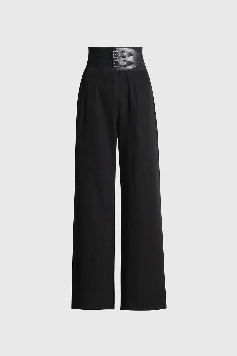 High Waisted Belted Trousers - Black