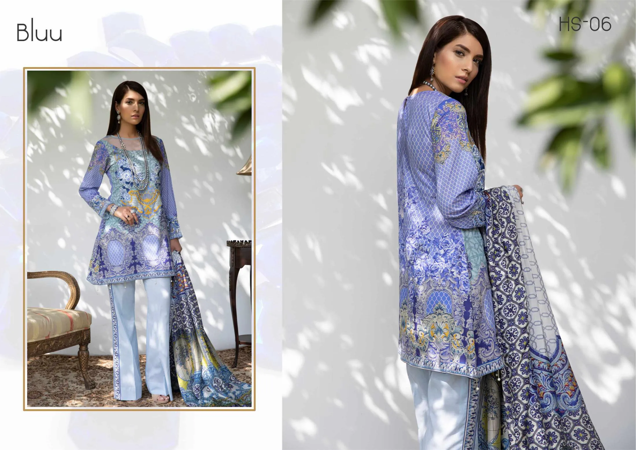 Hina Shah Luxury Lawn Collection 2018 – Bluu HS-06