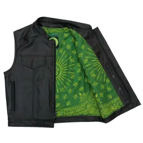 Hot Leathers VSM1050 Men’s Black 'Paisley Green' Conceal and Carry Leather Vest