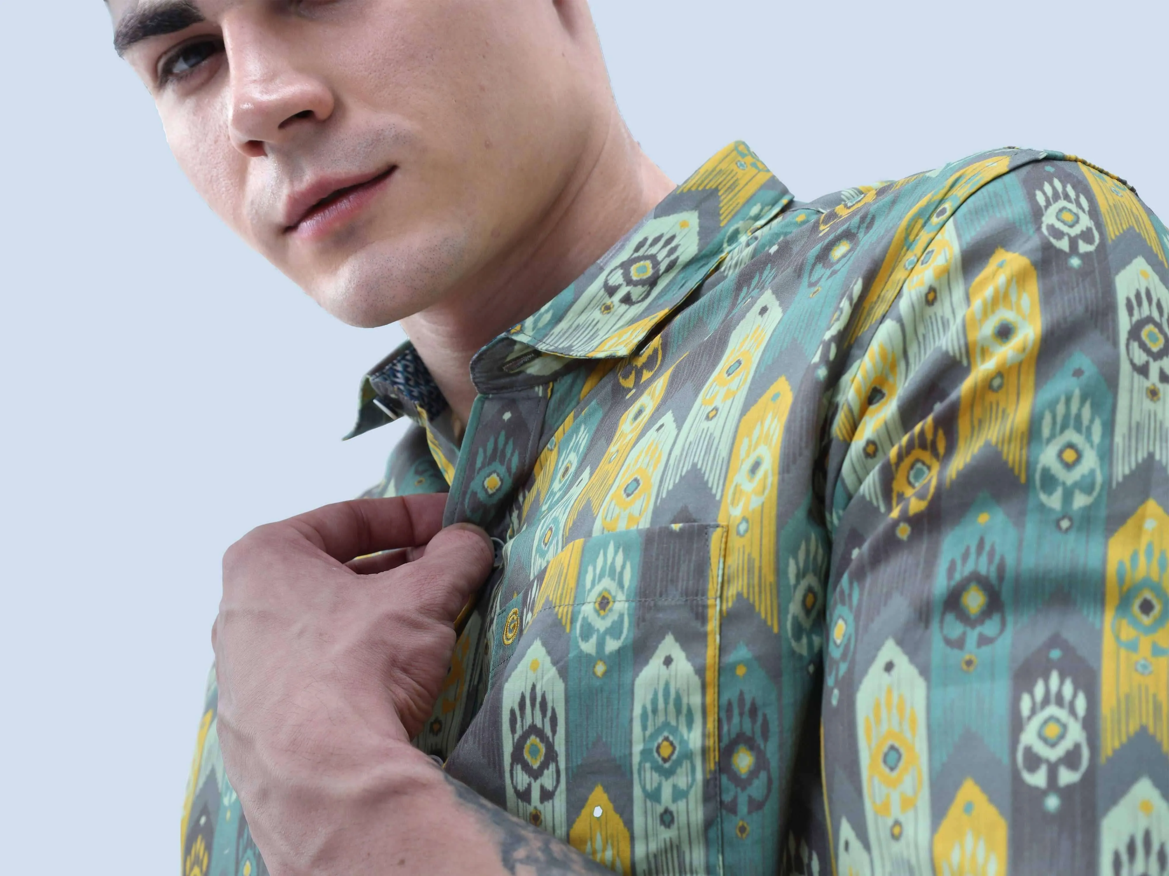 Ikat in Arrow Digital Printed Full Shirt