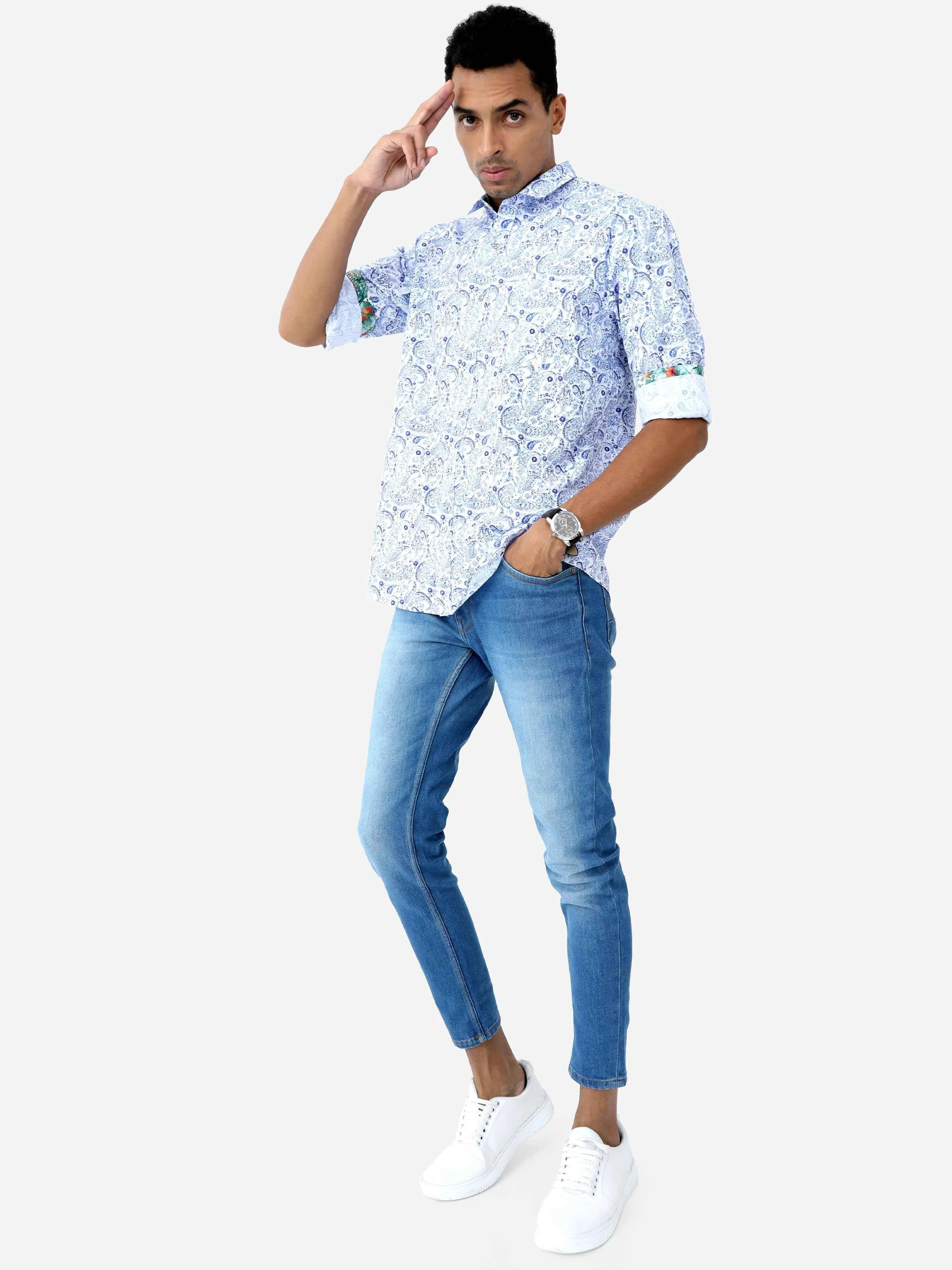 Indigo Paisley Digital Printed Full Shirt