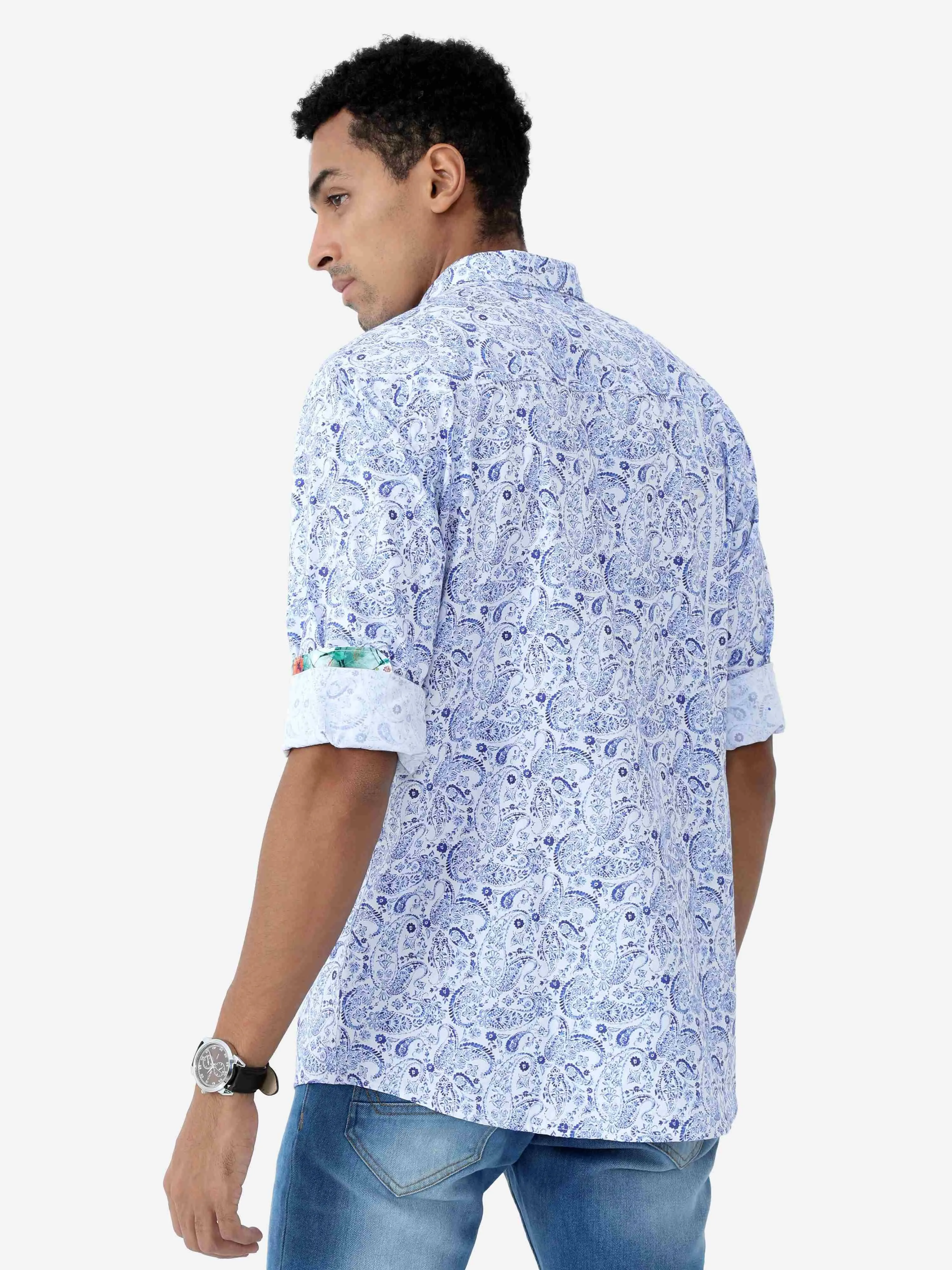 Indigo Paisley Digital Printed Full Shirt