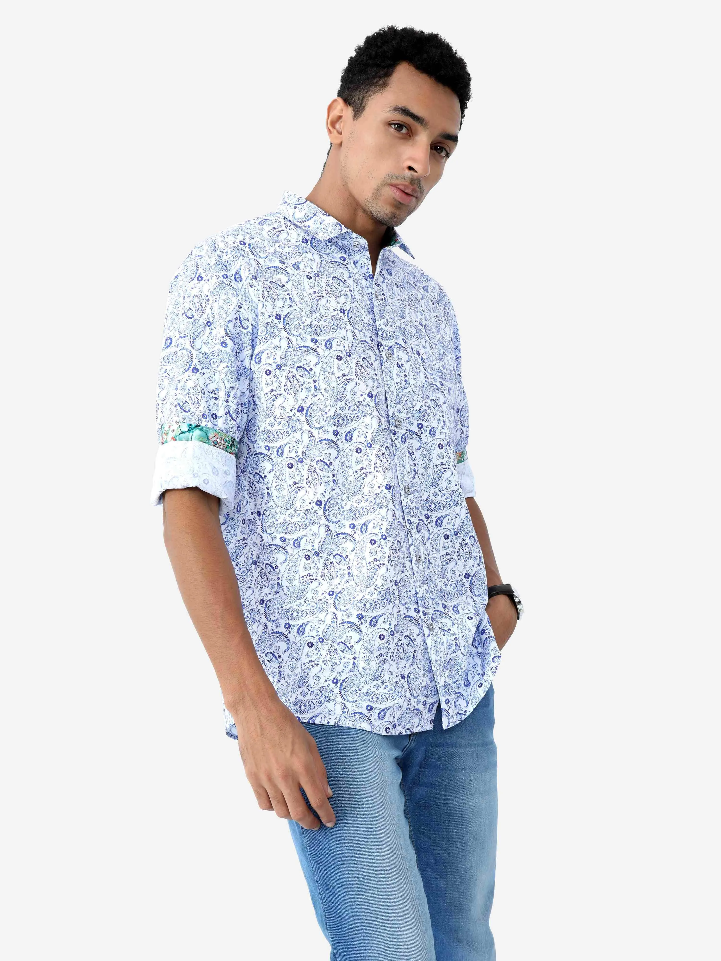 Indigo Paisley Digital Printed Full Shirt