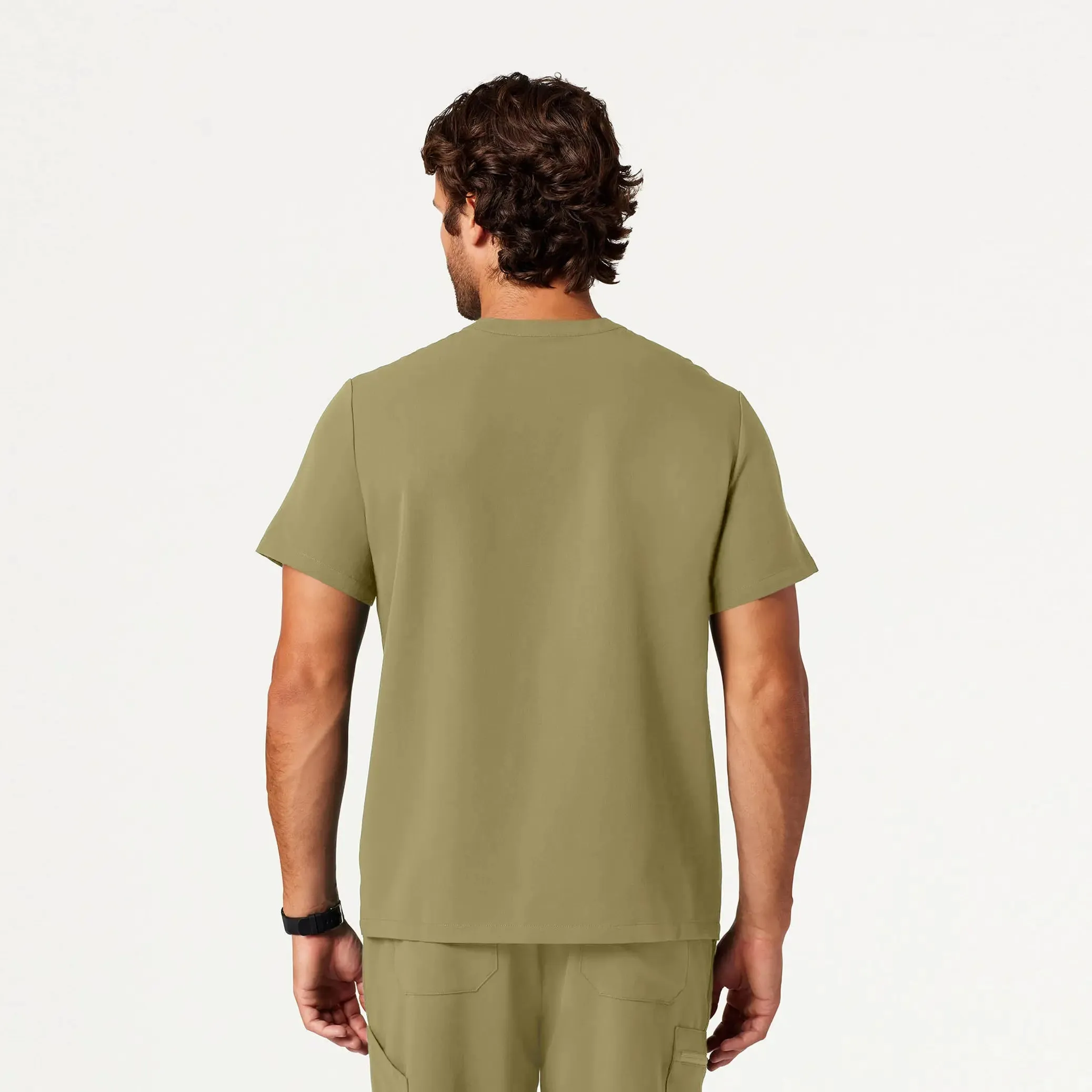 Jaanuu Men's Reeve Henley Scrub Top - Ceramic Khaki