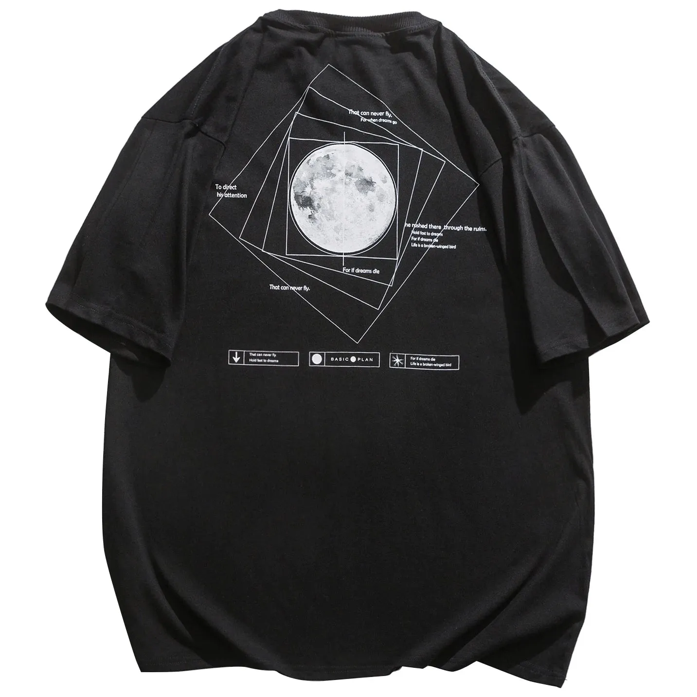 Japanese Streetwear Moon Print Oversized T-Shirts with Short Sleeves