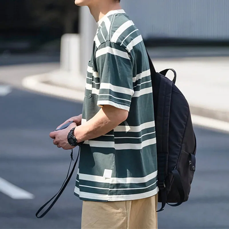 Japanese Streetwear Striped T-Shirt - Casual Short Sleeve Tee