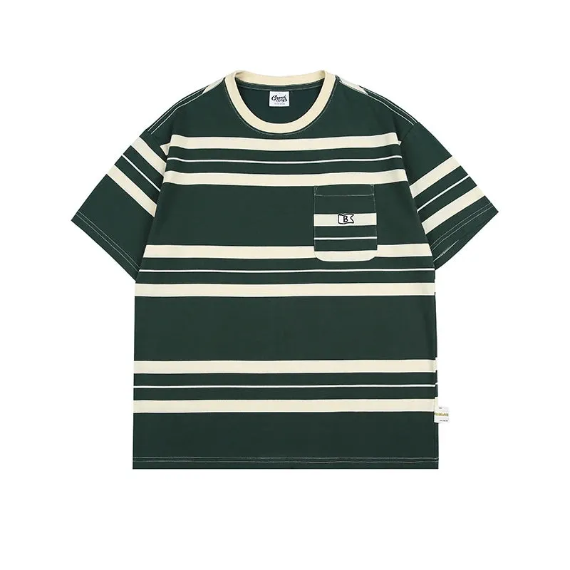 Japanese Streetwear Striped T-Shirt - Casual Short Sleeve Tee