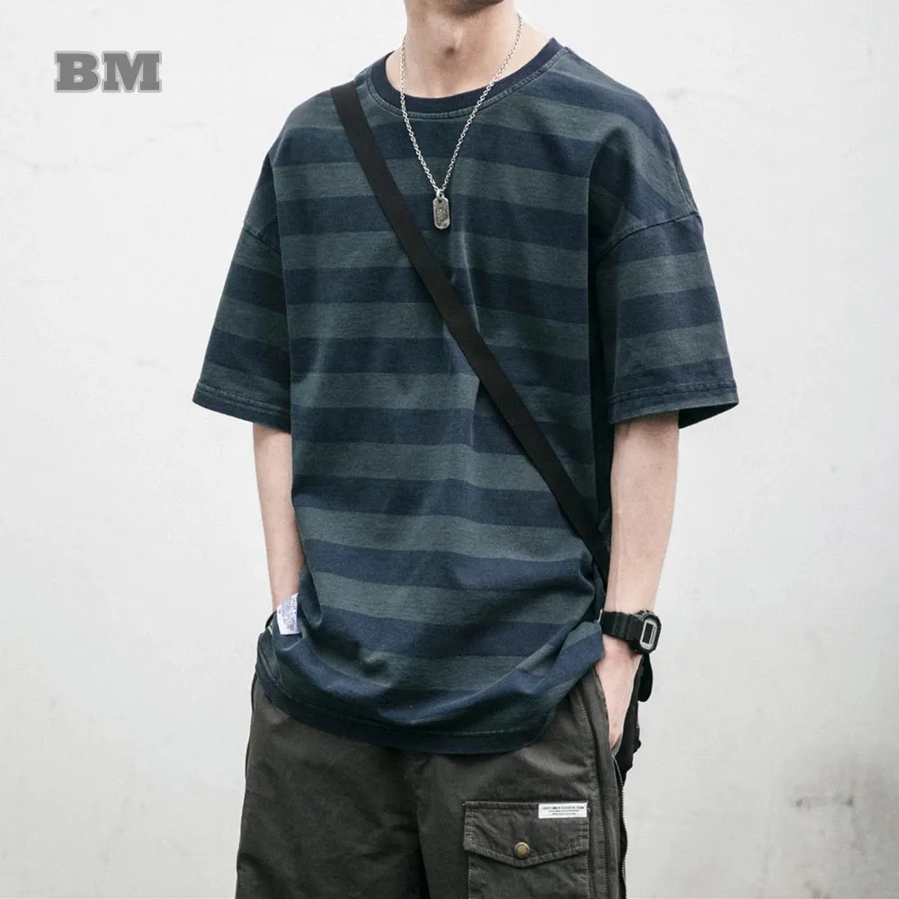 Japanese Streetwear Striped T-Shirt - High Quality Casual Tee