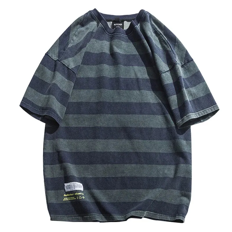 Japanese Streetwear Striped T-Shirt - High Quality Casual Tee