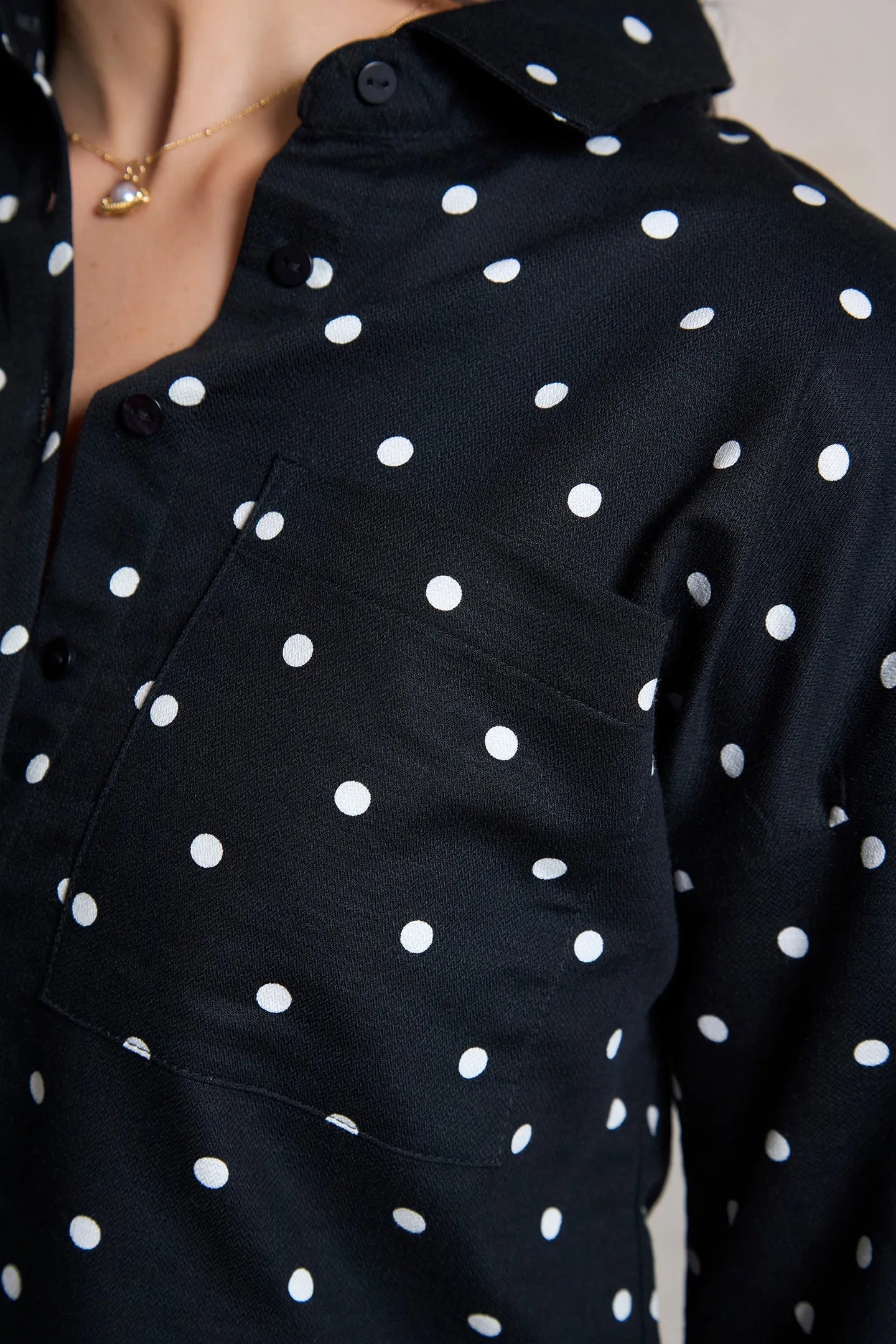 Jenna|Polka Boxy Cotton Shirt