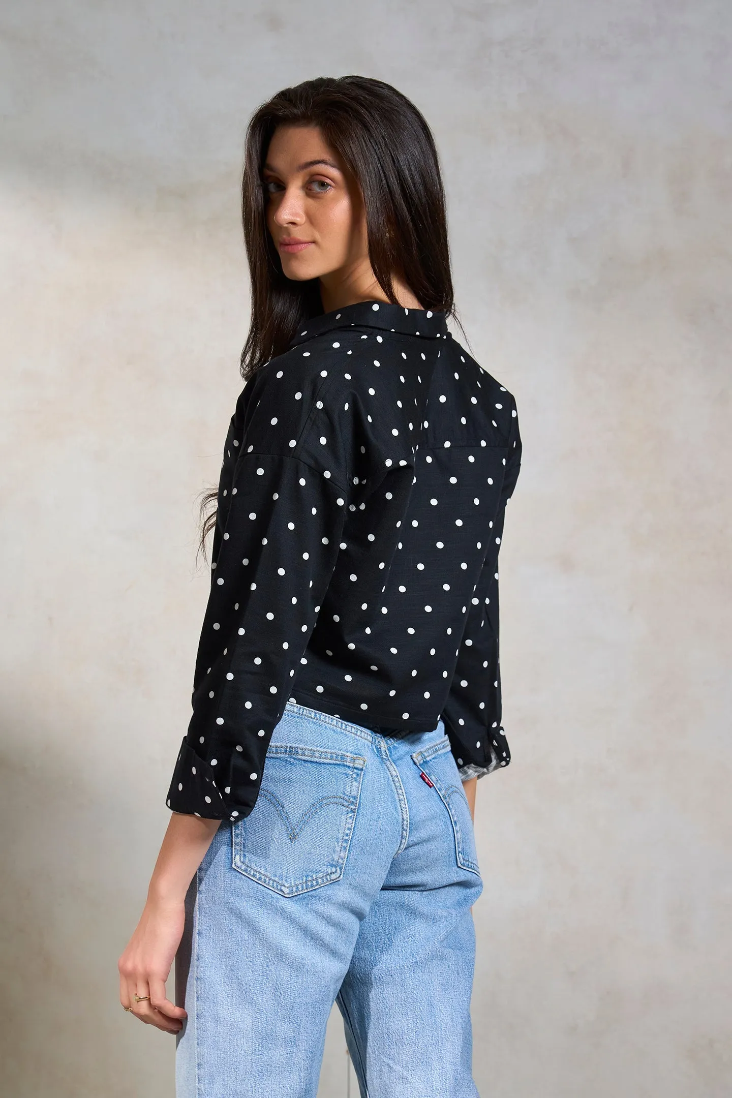 Jenna|Polka Boxy Cotton Shirt