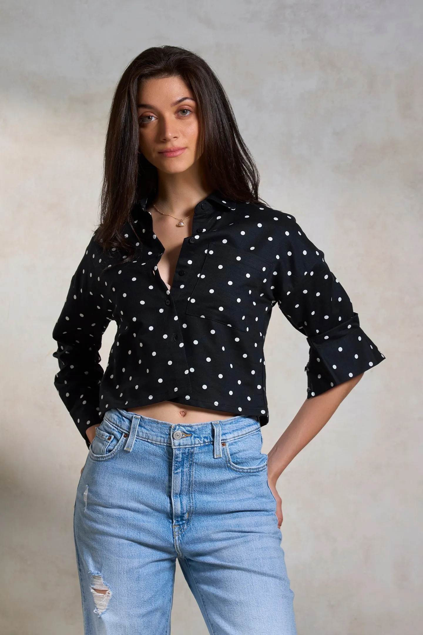 Jenna|Polka Boxy Cotton Shirt