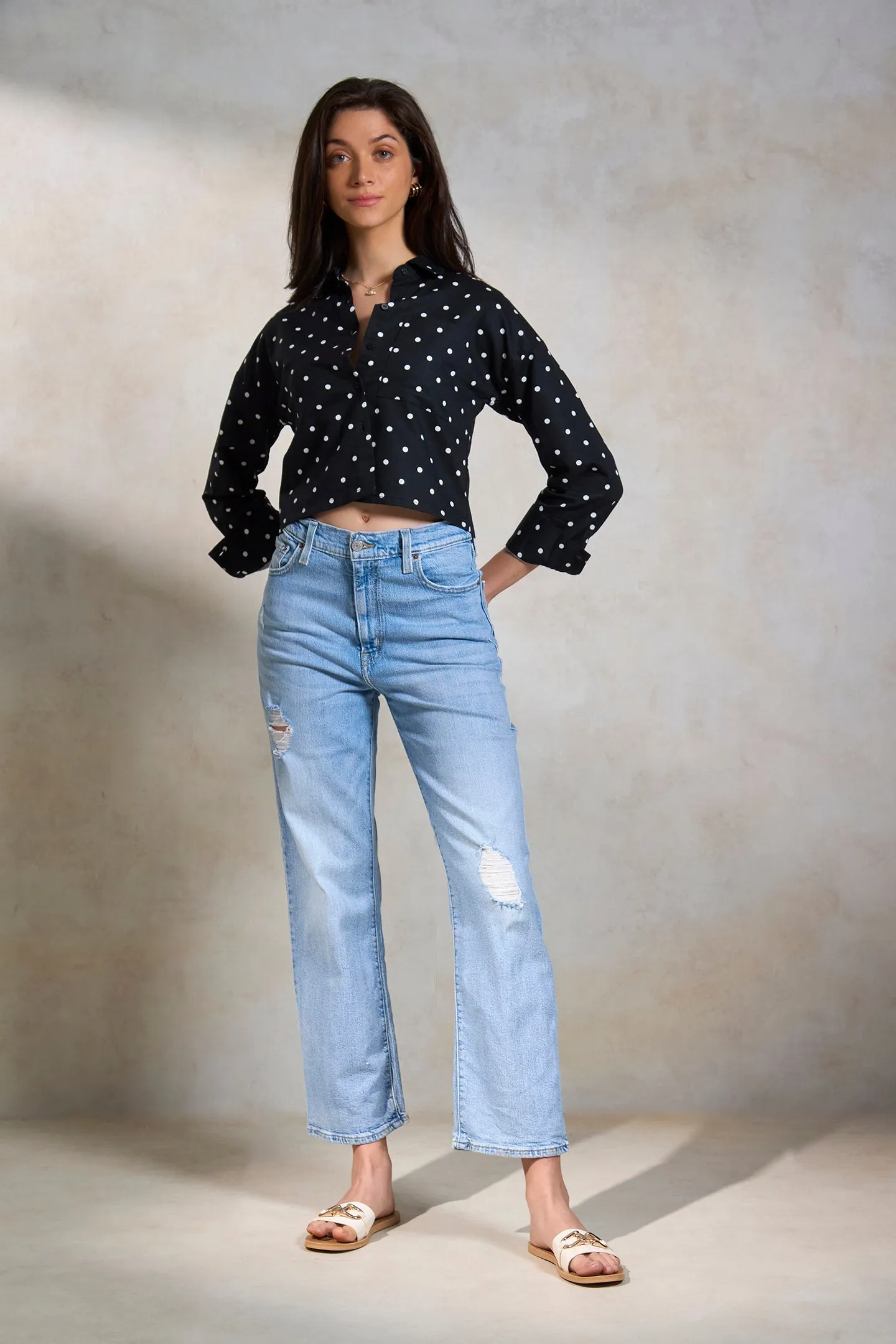 Jenna|Polka Boxy Cotton Shirt