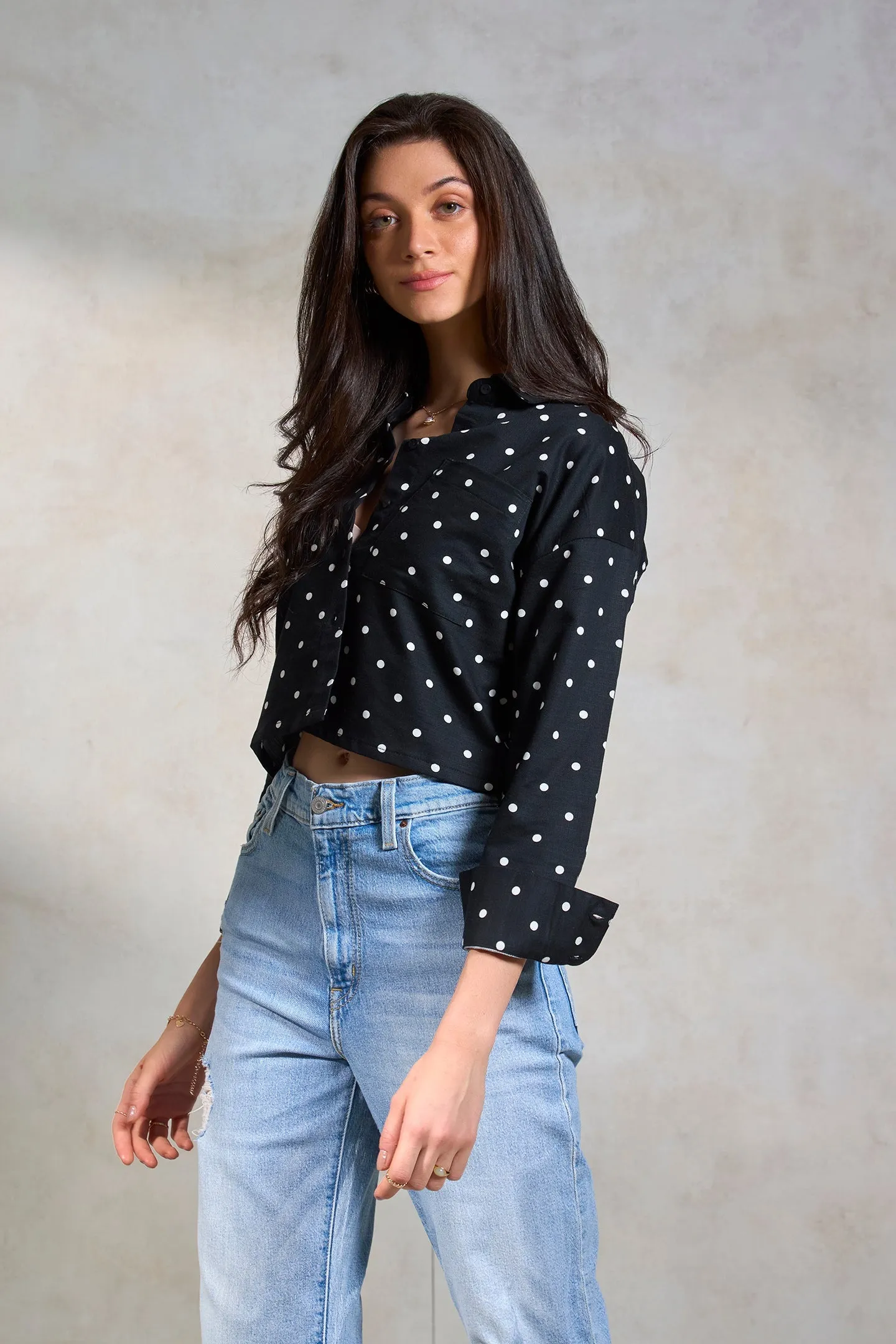 Jenna|Polka Boxy Cotton Shirt