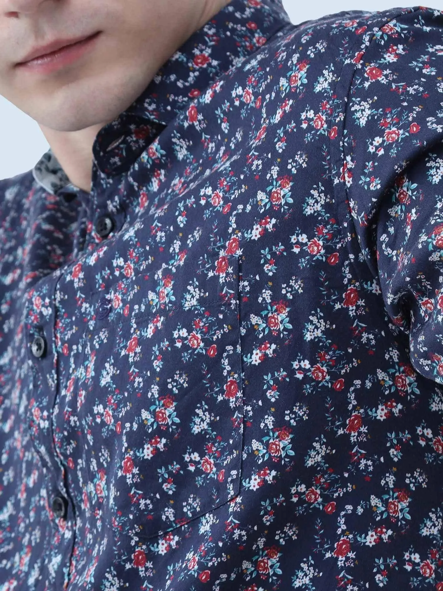 Joli Navy Digital Printed Full Shirt