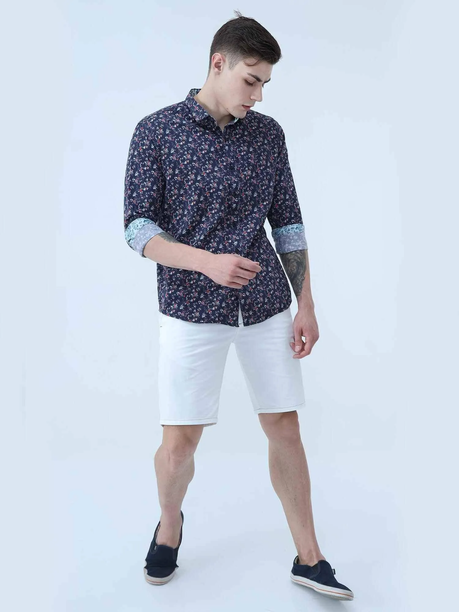 Joli Navy Digital Printed Full Shirt