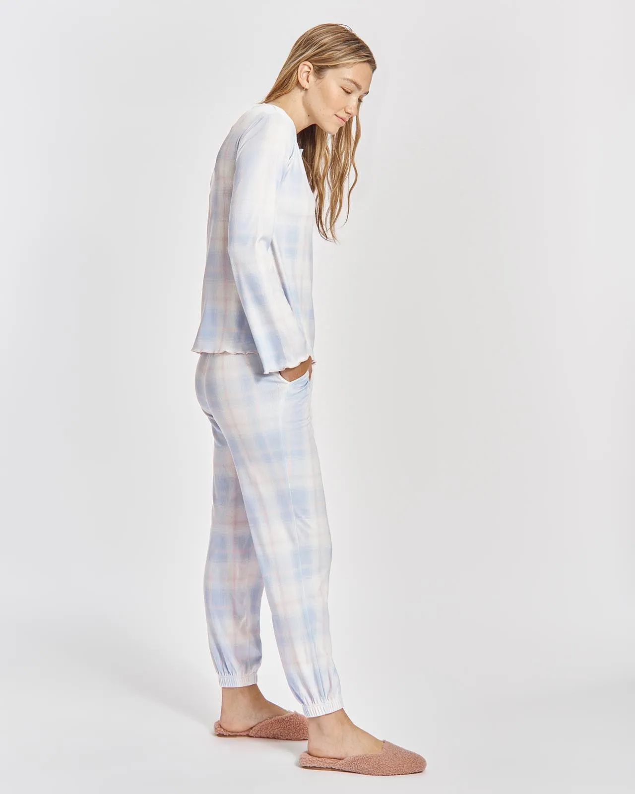 Juno Fuzzy Rib Henley PJ Set