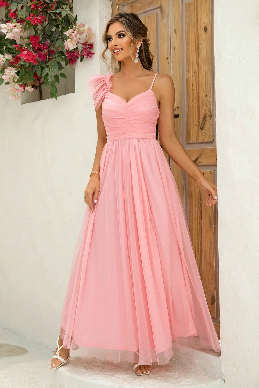 Just A Princess Asymmetrical Ruched Slit Dress