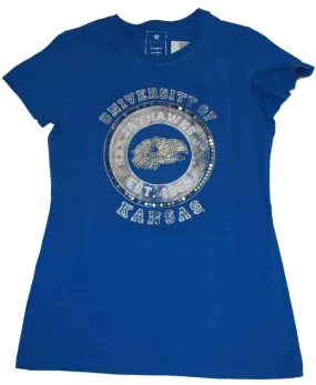 Kansas Jayhawks Campus Couture Womens Blue Silver T-Shirt (M)