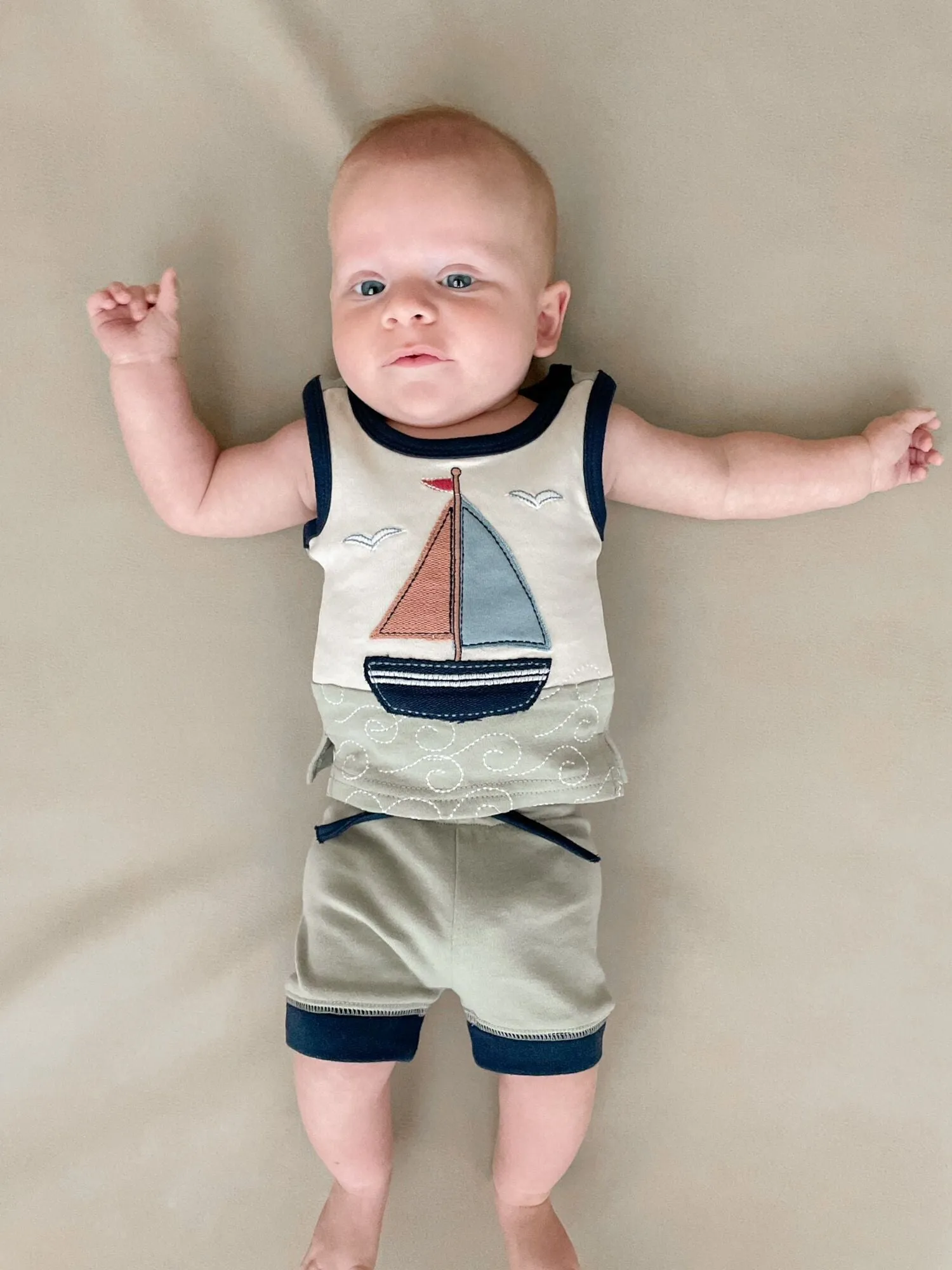 Kids' Appliqué Tank & Bike Short Set in Sailboat