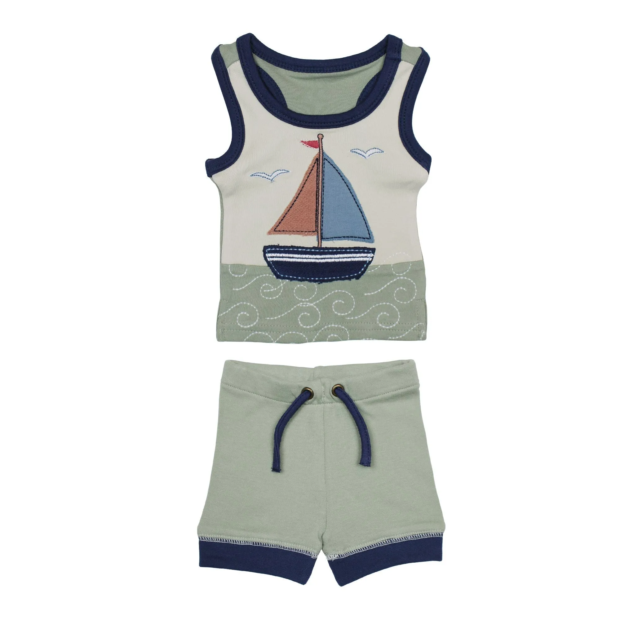 Kids' Appliqué Tank & Bike Short Set in Sailboat