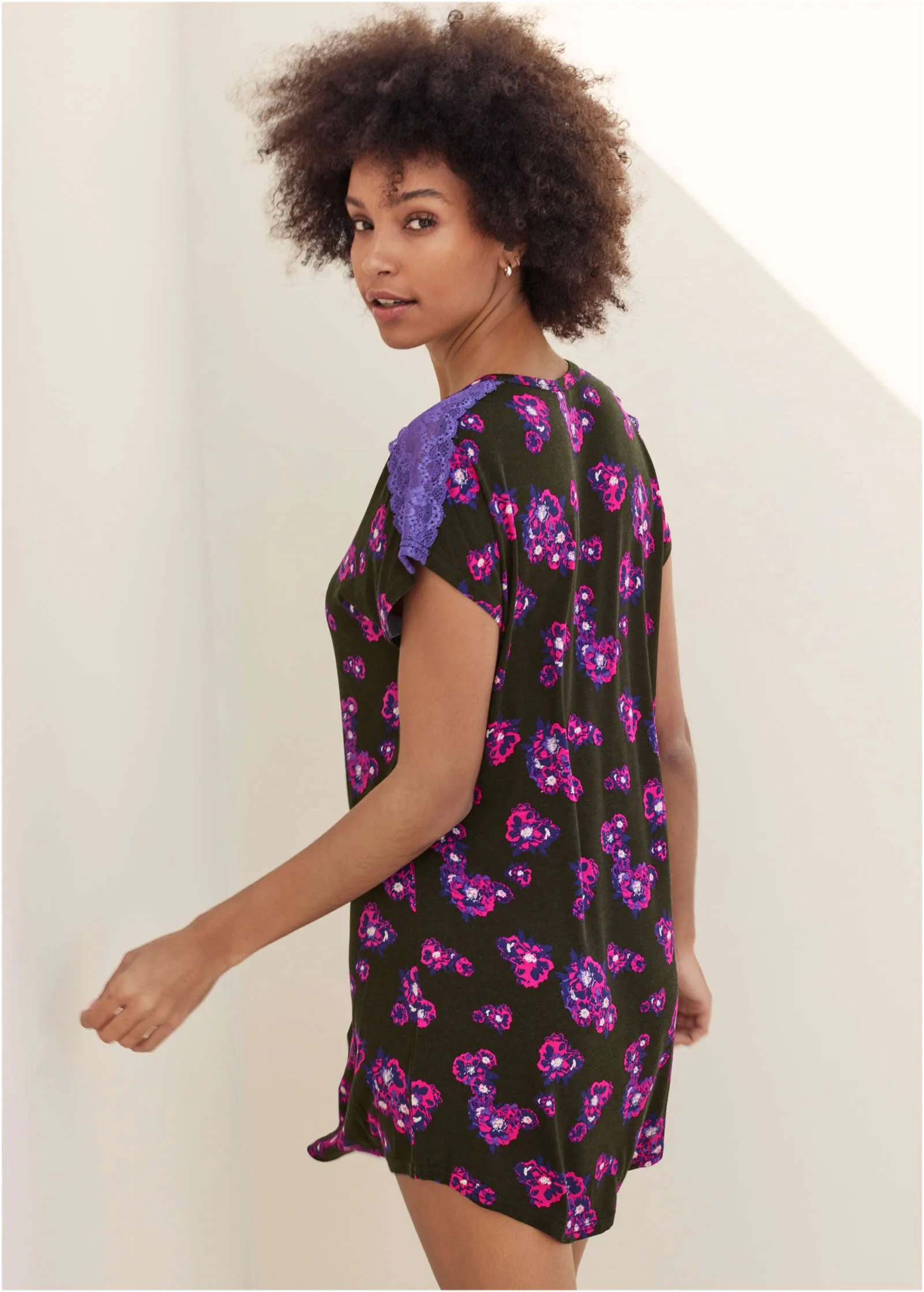 Lace Detail Nightgown - Purple Bloom