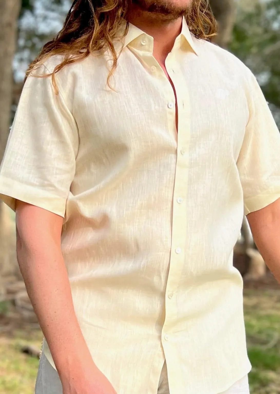 Laos Short Sleeve Linen Shirt - Beige Cream