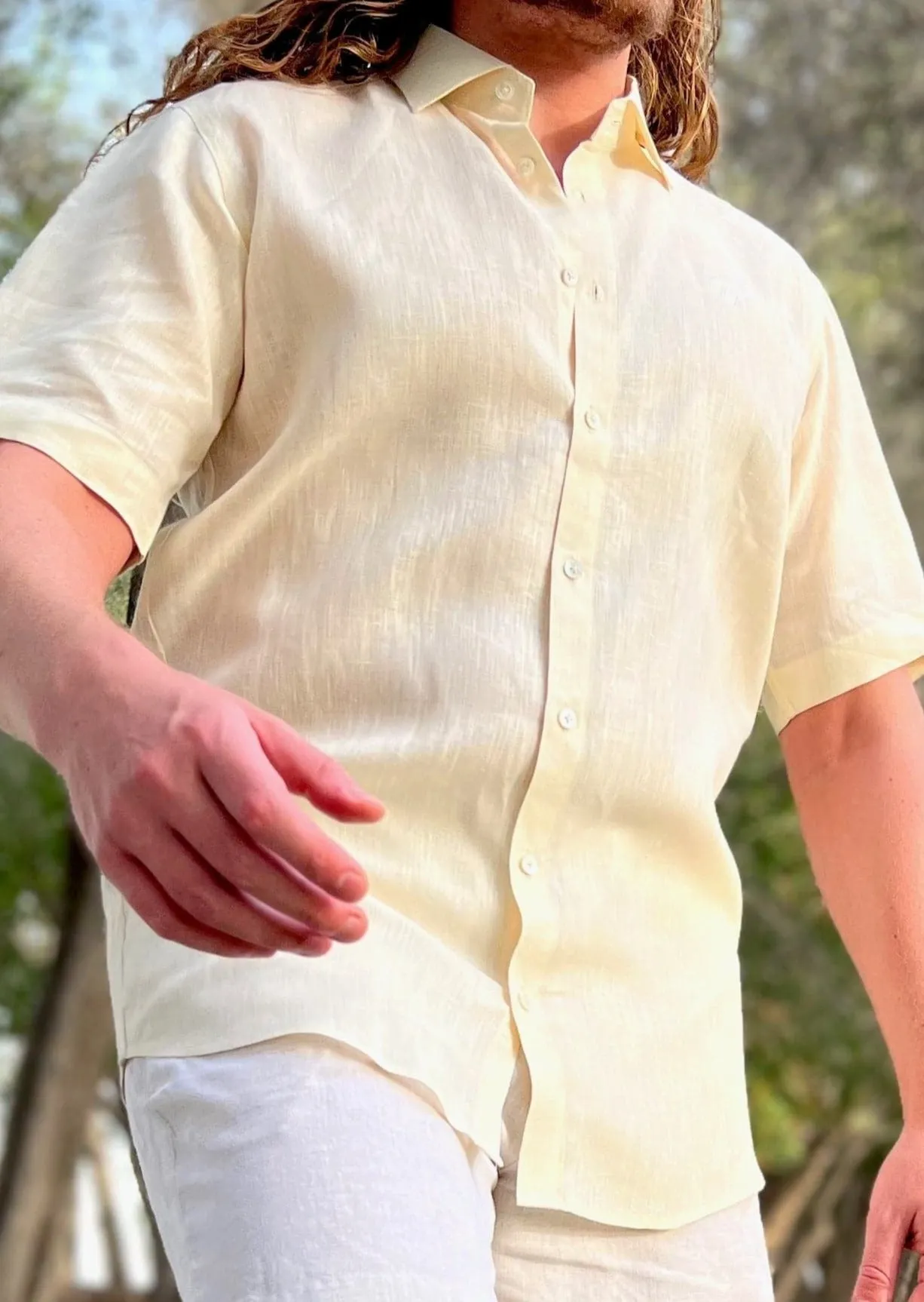 Laos Short Sleeve Linen Shirt - Beige Cream