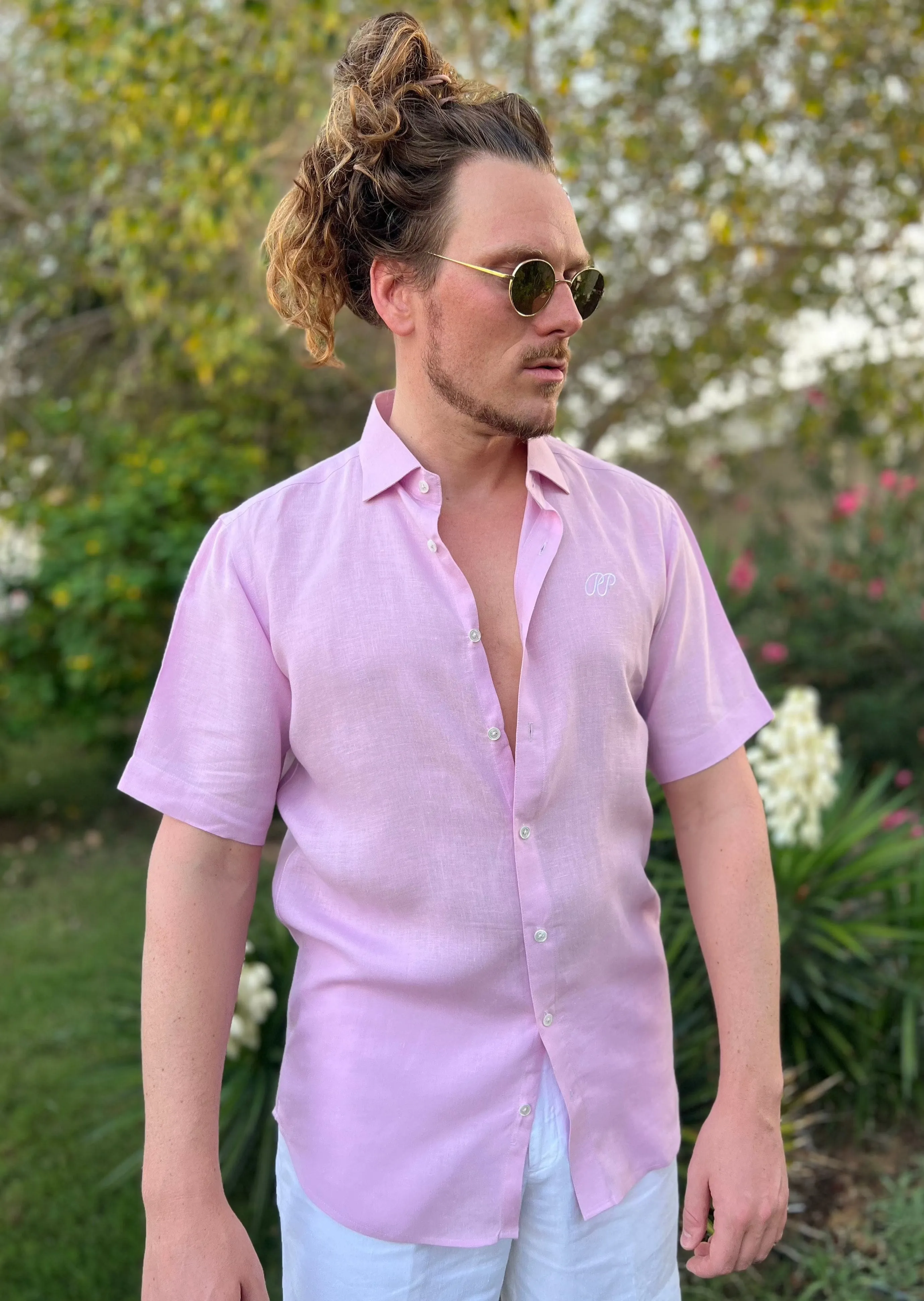 Laos Short Sleeve Linen Shirt - Violet