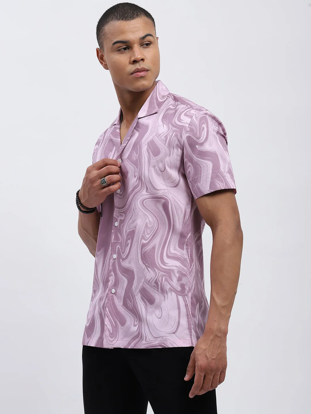 Lavender Marble Print Men's Resort Shirt