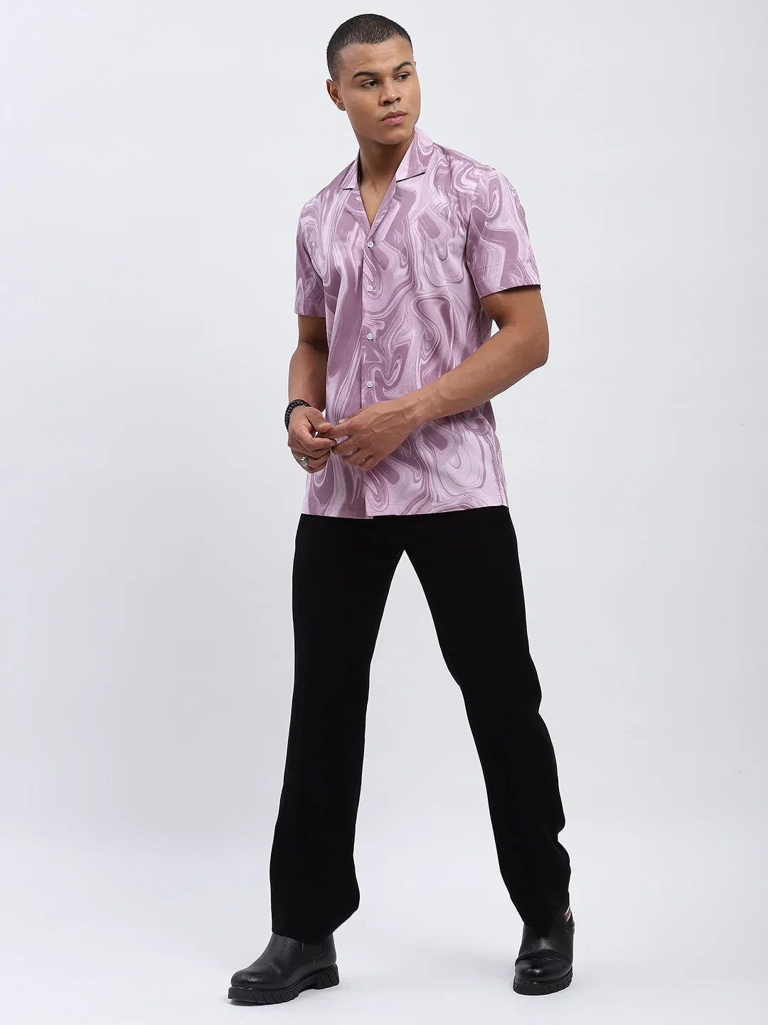 Lavender Marble Print Men's Resort Shirt