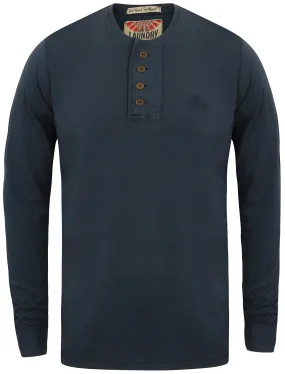 Lawton Cove Long Sleeve Henley Top in Midnight Blue - Tokyo Laundry