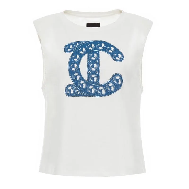 LC Logo Centered Sleeveless Tee With Shoulder Pads White / Blue