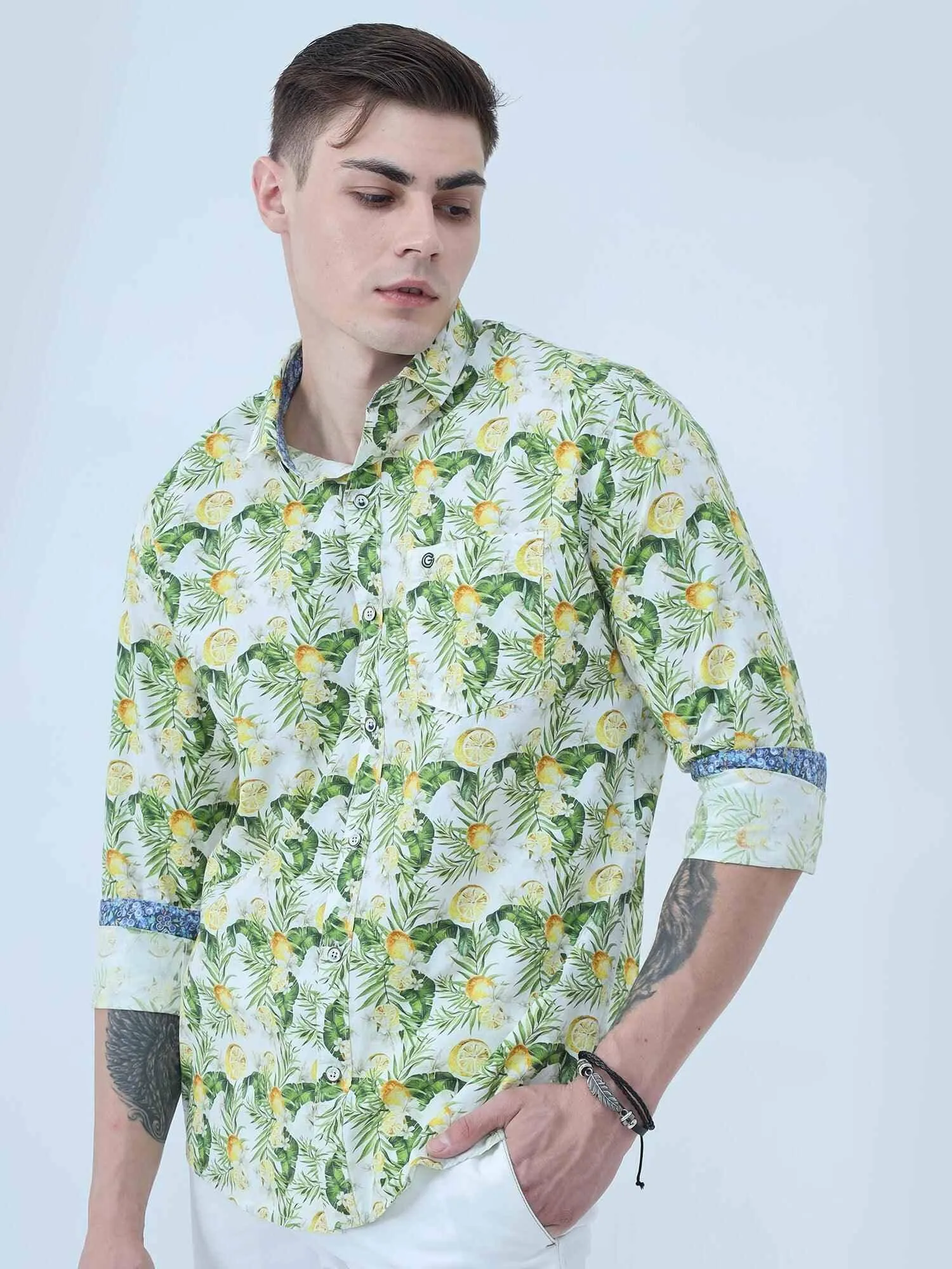 Lemon Tropics Digital Printed Full Shirt