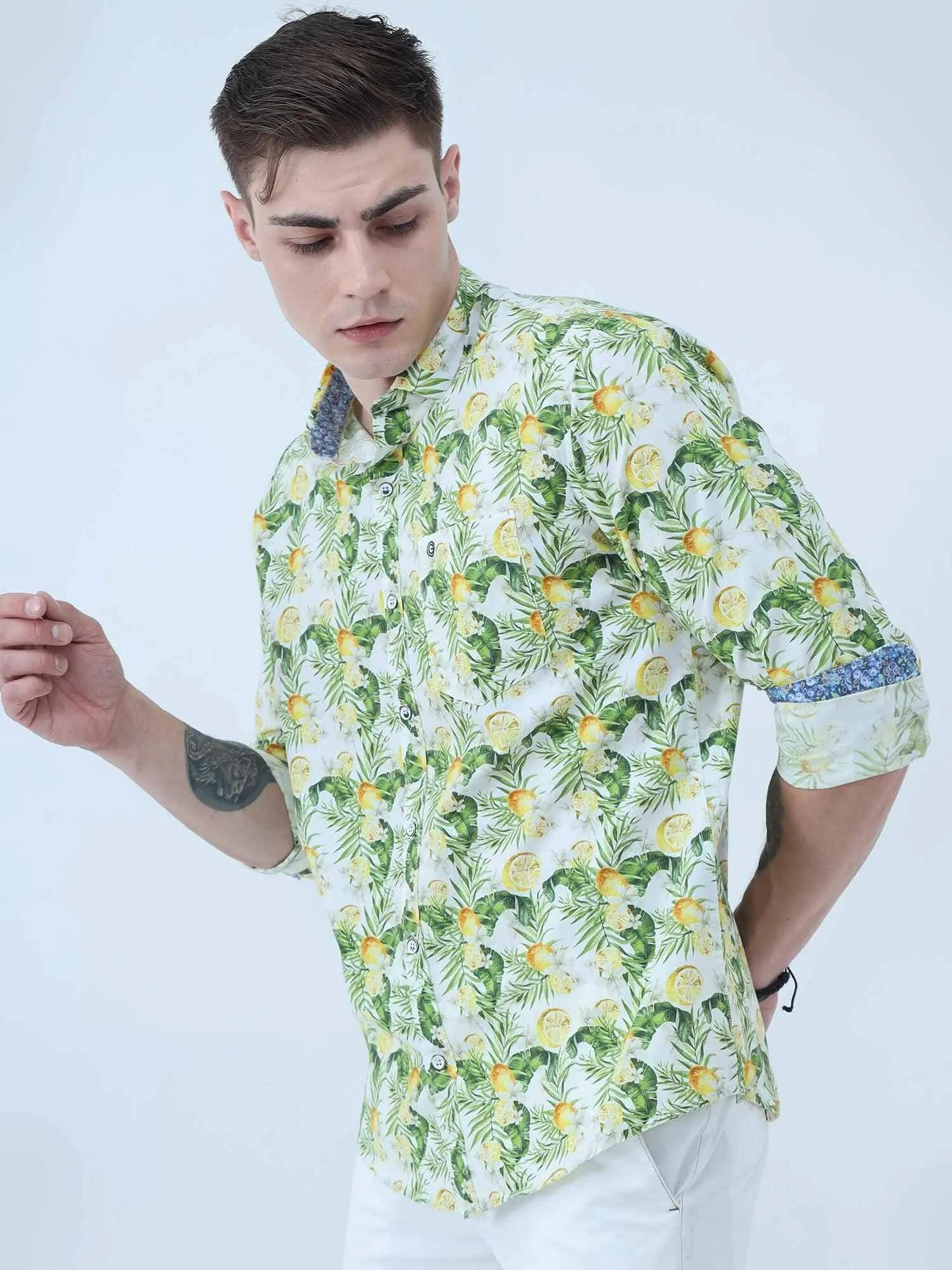 Lemon Tropics Digital Printed Full Shirt