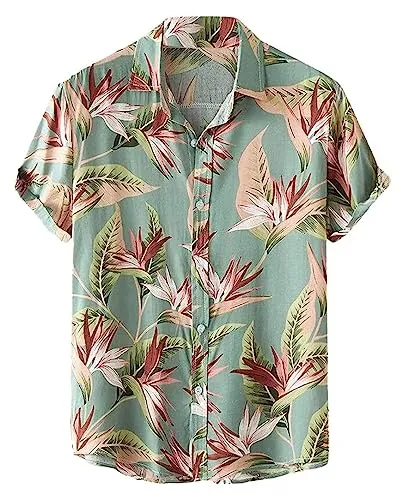 LookMark Men's Poly Cotton Digital Printed Stitched Half Sleeve Shirt(Printed Shirt Garden,Large) Green